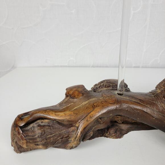 Vintage Burl Root Oil Candle Lamp Glass Lantern Wood Base Retro MCM Decor - Picture 4 of 16